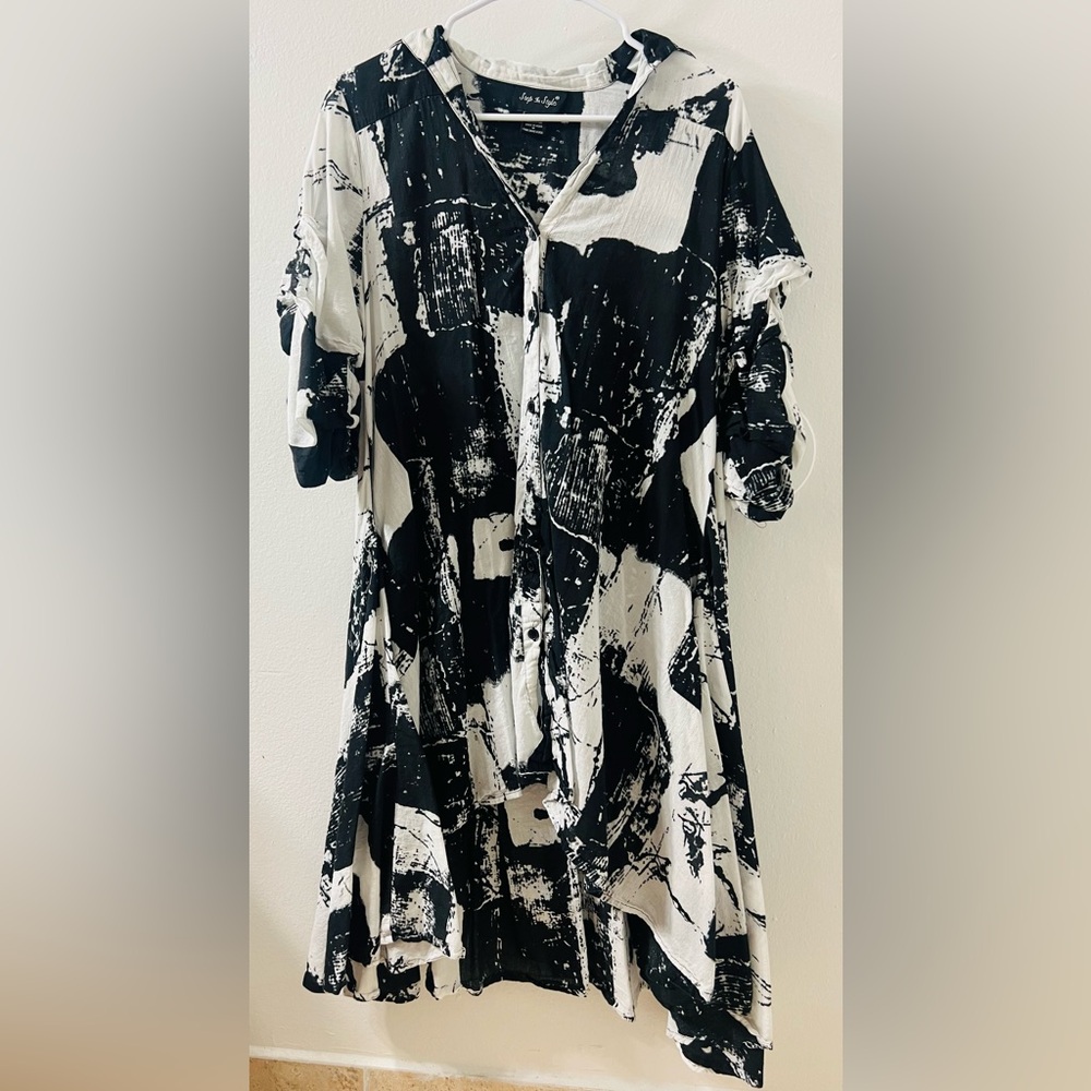 Asymmetrical Black & White Print Dress